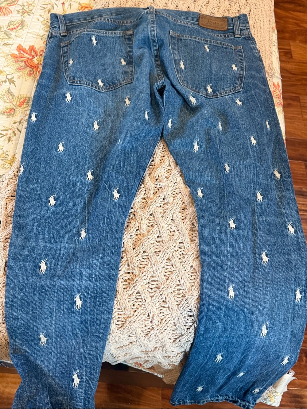 Ralph Lauren Blue Embroidered Polo Pony Straight Leg Jeans - Women